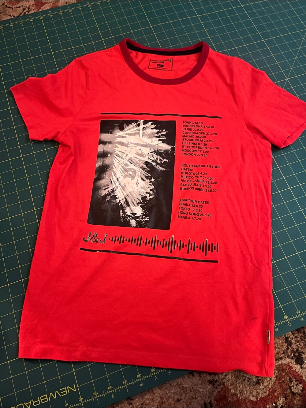 Jack & Jones Red Graphic Crew T-Shirt with Black Print